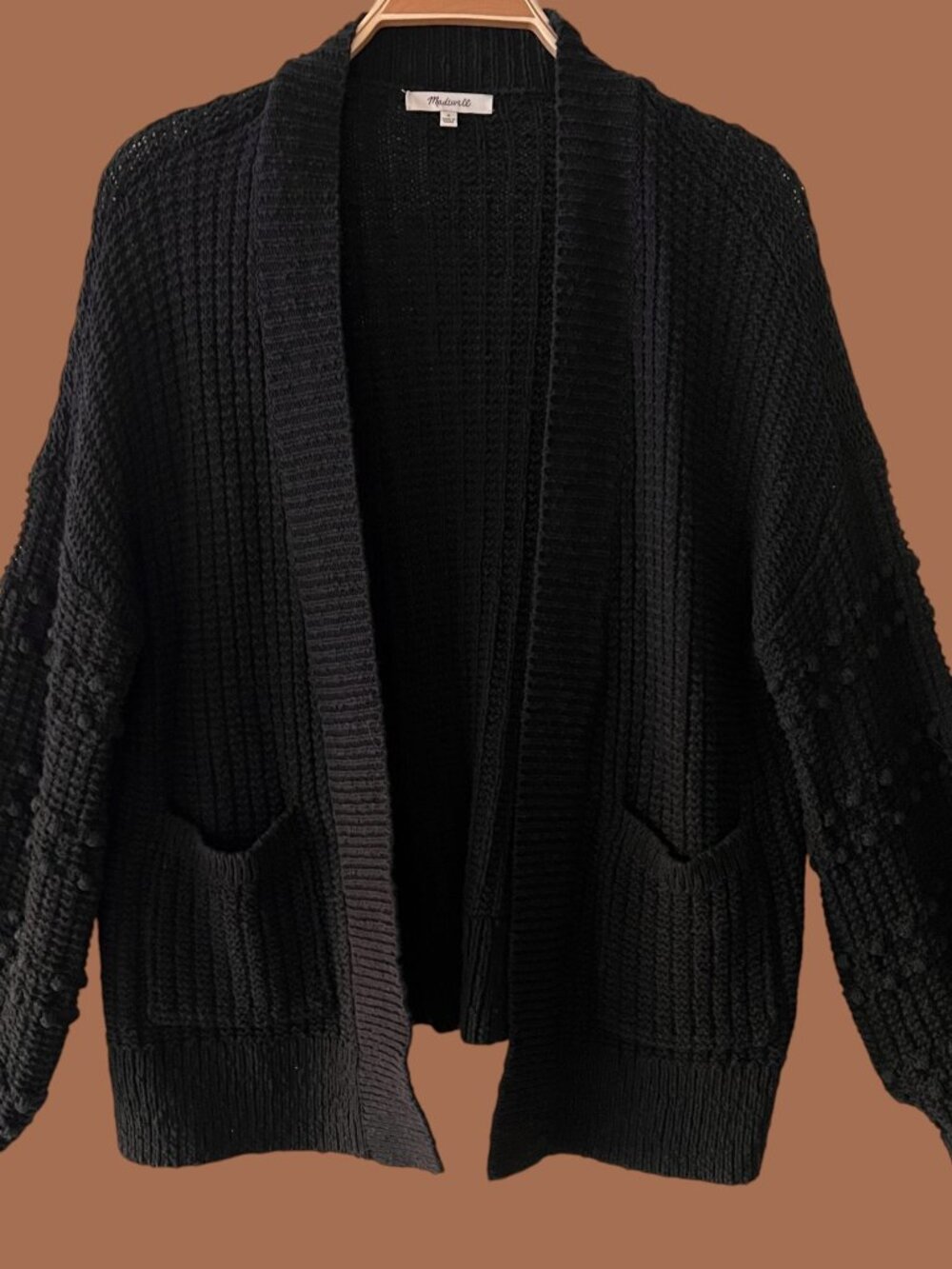 Madewell Black Bobble Sleeve Open Cardigan Size Small